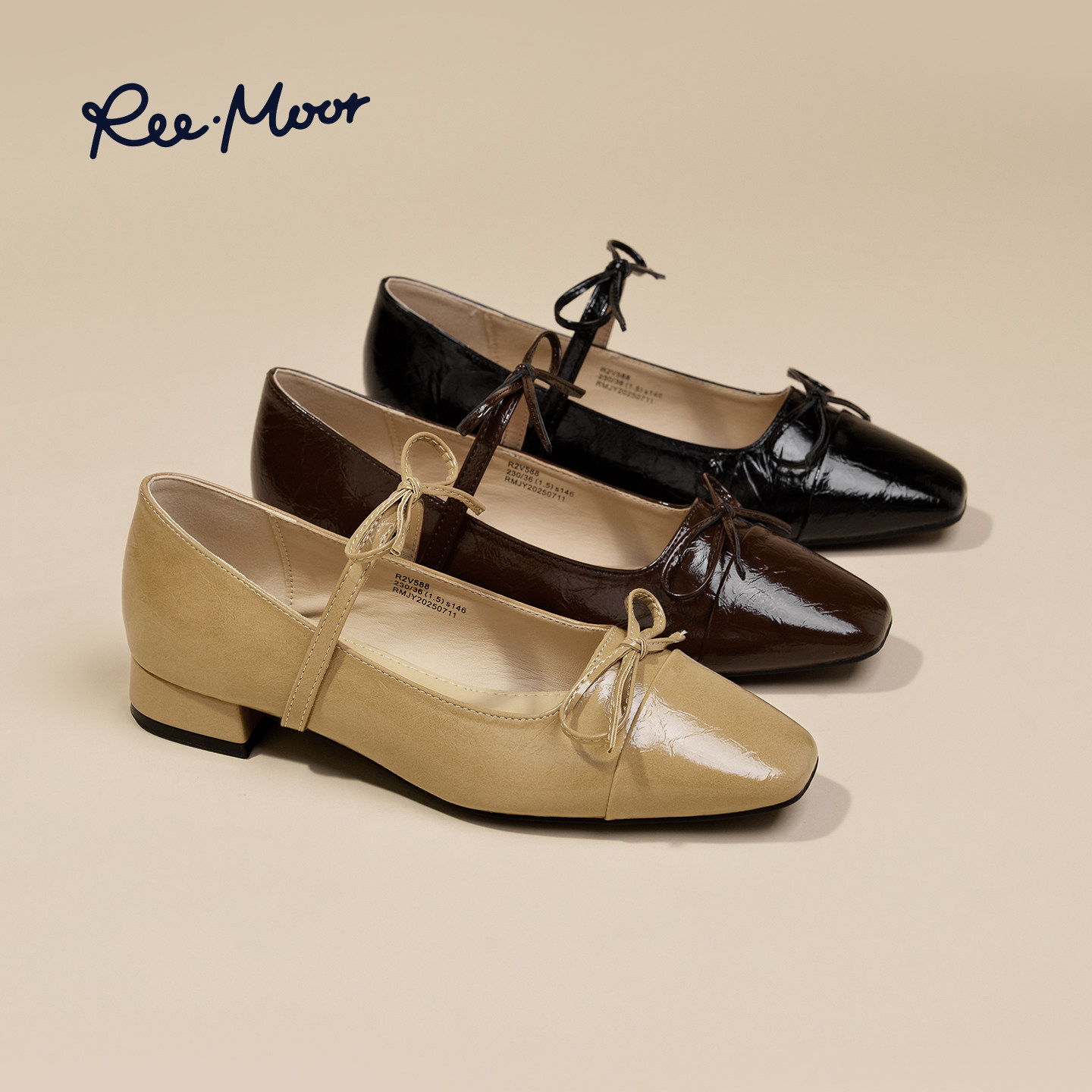 reemoor2026春夏新款法式复古方头蝴蝶结玛丽珍鞋女平底单鞋睿慕,淘宝优惠券,粉丝福利购,淘宝优惠卷
