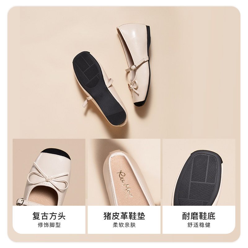 reemoor银色单鞋2026年春夏新款蝴蝶结小皮鞋玛丽珍女鞋平底睿慕,淘宝优惠券,粉丝福利购,淘宝优惠卷