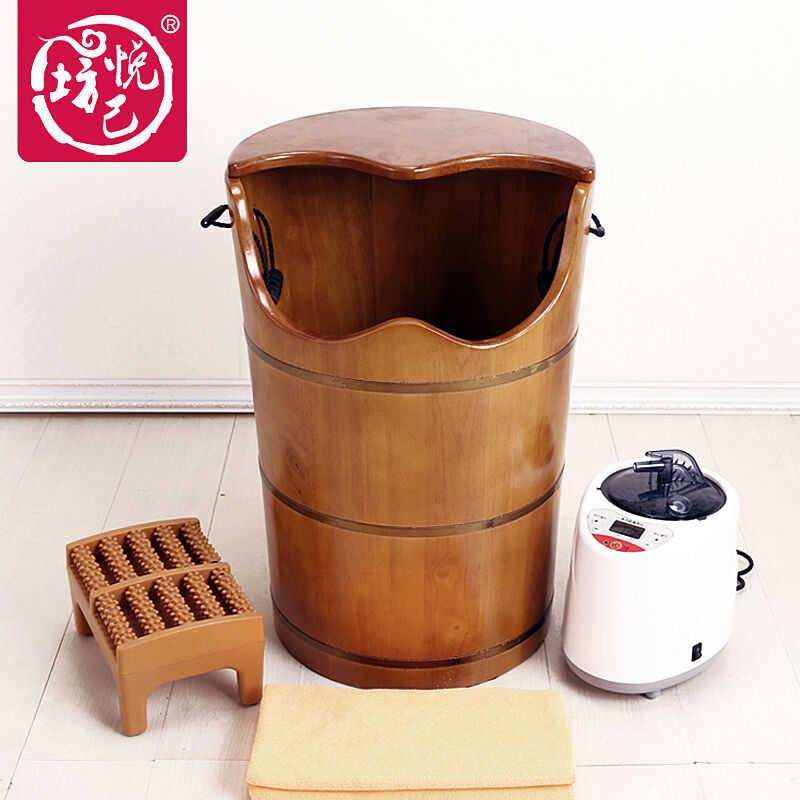 悦己坊泡脚木桶熏蒸木桶蒸汽洗脚桶橡木加高60CM养生到膝盖 - 图0