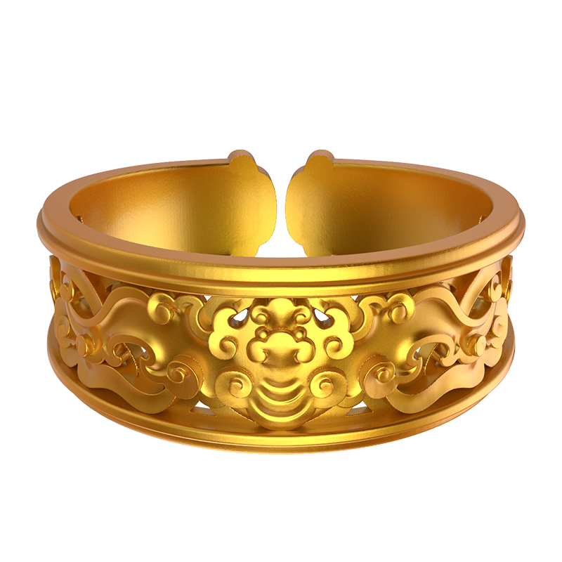 金米黄金福祉金旨意·万事如意 扳指 男女款戒指缠枝纹婚戒对戒 - 图3