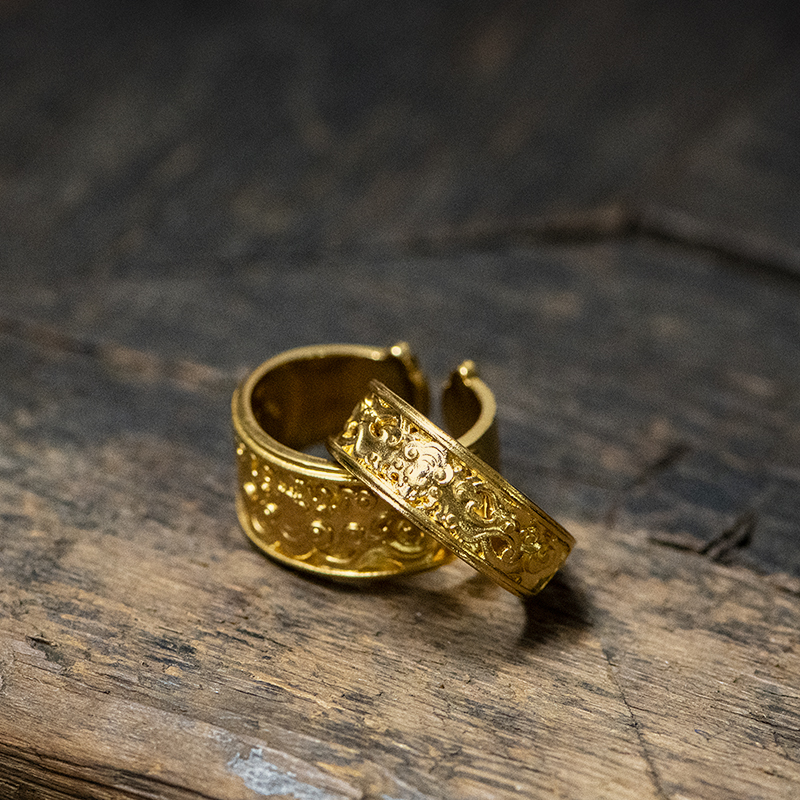 金米黄金福祉金旨意·万事如意 扳指 男女款戒指缠枝纹婚戒对戒 - 图1