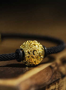 黄金花丝手串缠枝纹转运珠足金女