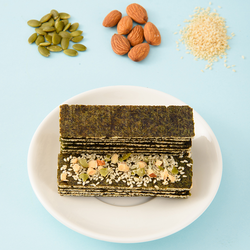 俏美味旗舰店俏美味夹心海苔脆500g袋装芝麻海苔夹心脆儿童即食零食大片大包装1