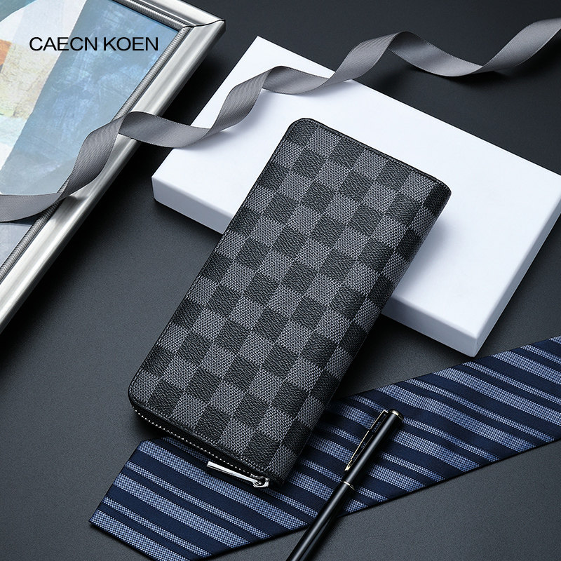 j ck真皮长款拉链格子青年男士钱包 jck钱包