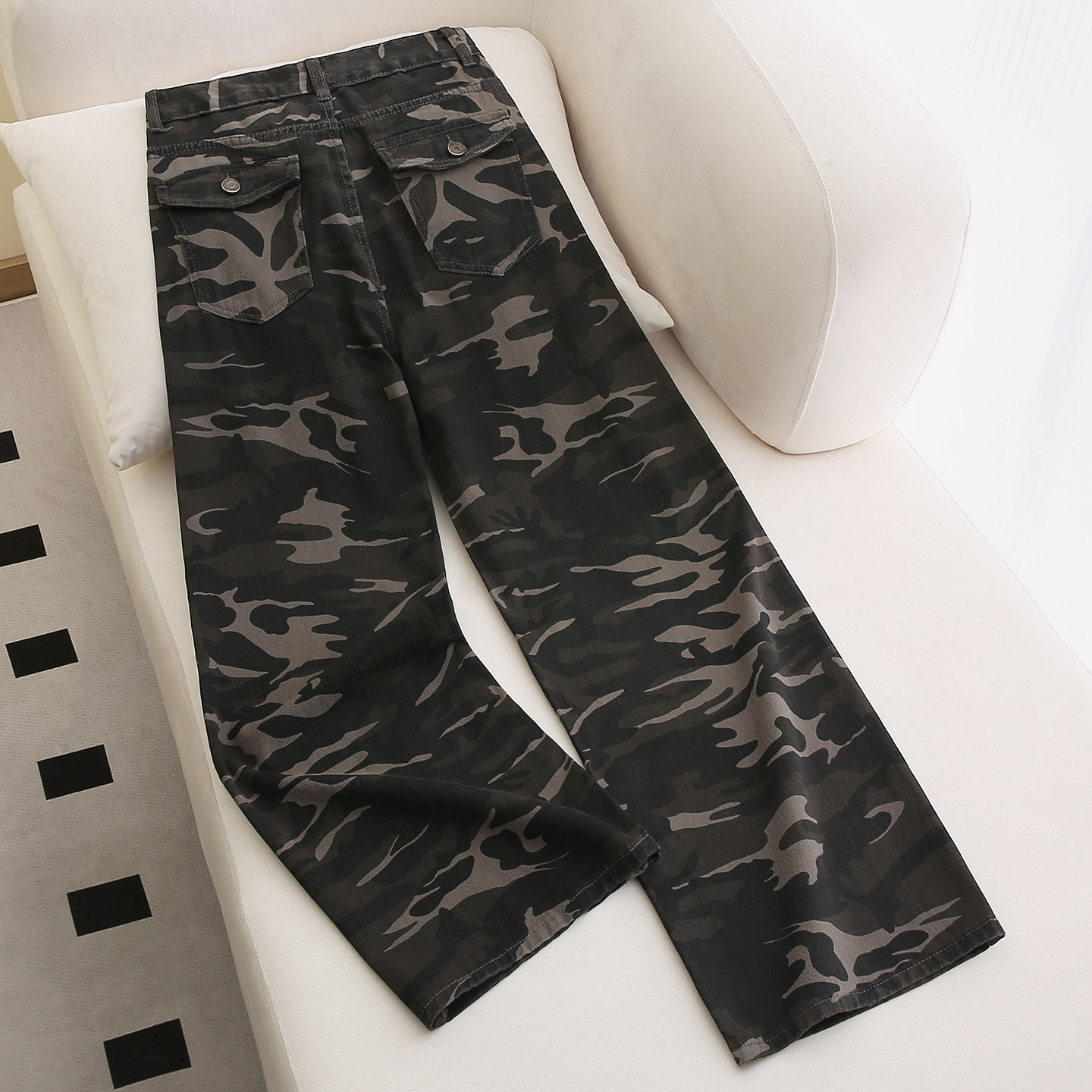 美式工装风迷彩牛仔裤女高腰宽松显瘦阔腿长裤时尚辣妹休闲直筒裤,淘宝优惠券,粉丝福利购,淘宝优惠卷