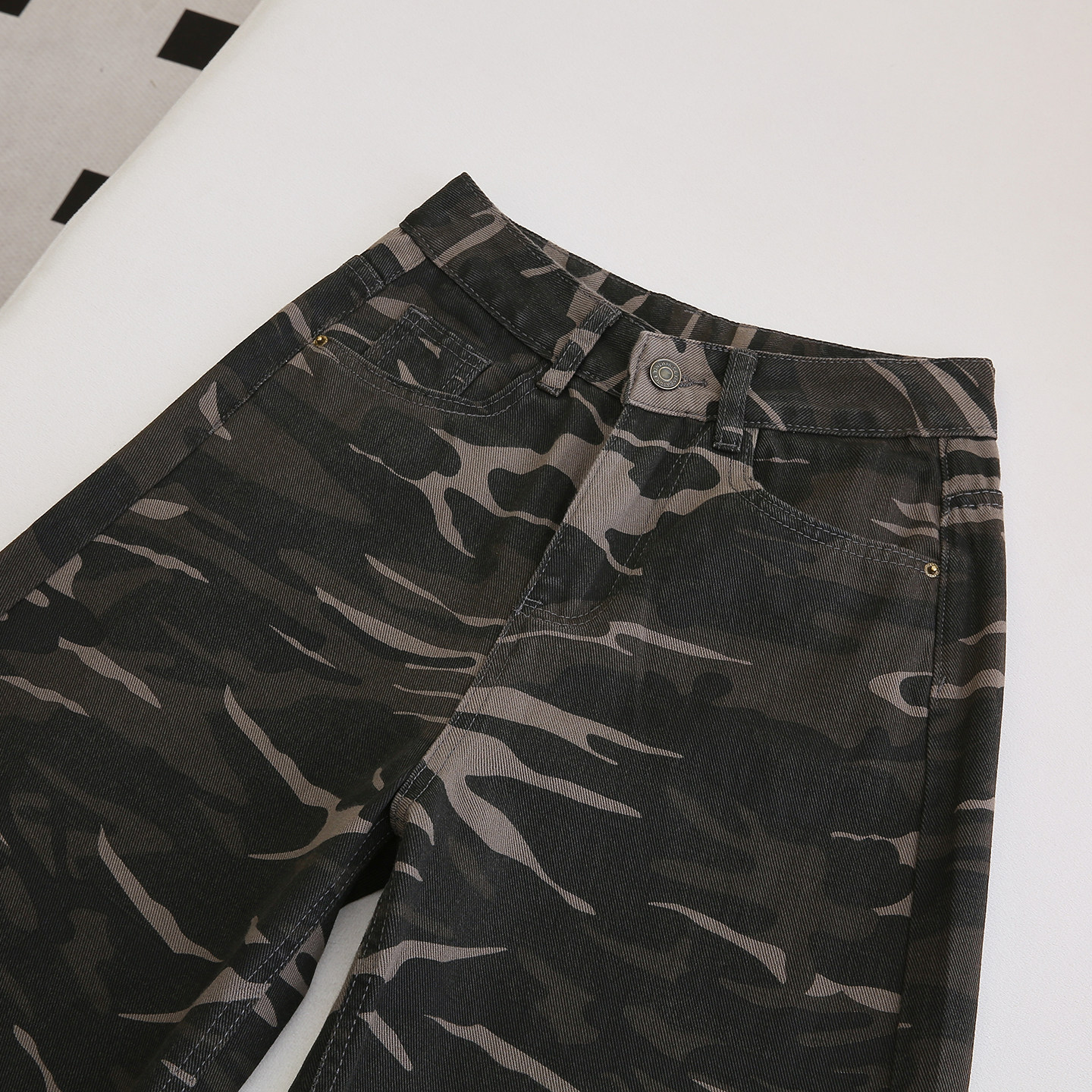 美式工装风迷彩牛仔裤女高腰宽松显瘦阔腿长裤时尚辣妹休闲直筒裤,淘宝优惠券,粉丝福利购,淘宝优惠卷