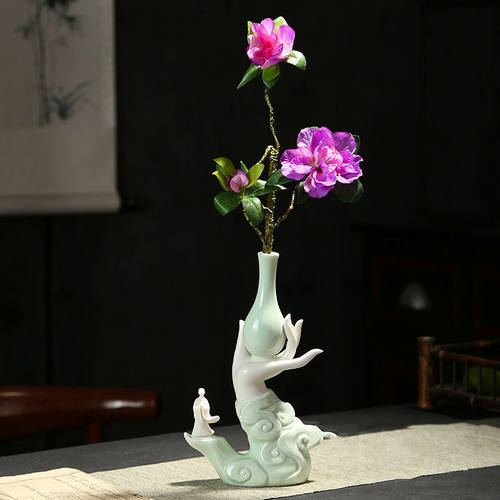 陶瓷佛手花瓶花插摆件家用线香插禅意莲花家居室内博古架装饰摆设 - 图1
