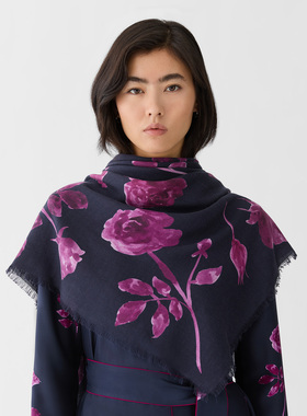 【26秋冬新款】LAFAYETTE148/拉飞逸玫瑰印花大方巾围巾披肩