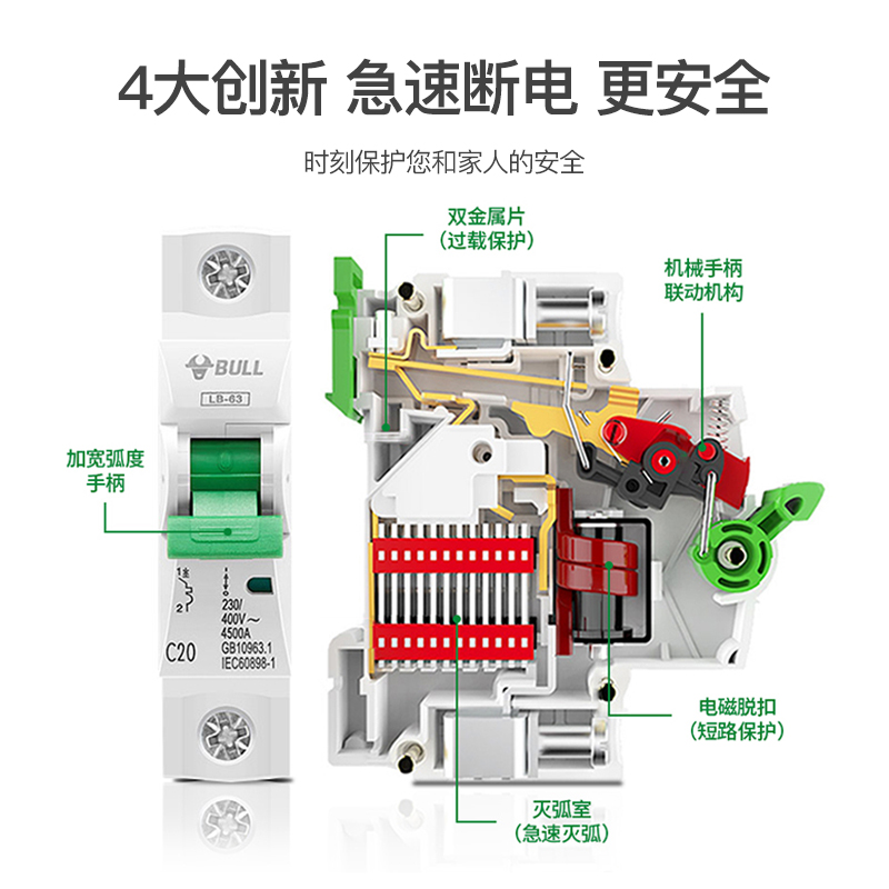 公牛插座旗舰断路器空气开关家用空开电闸1P2P/3P/4P63A/100A空开 - 图3