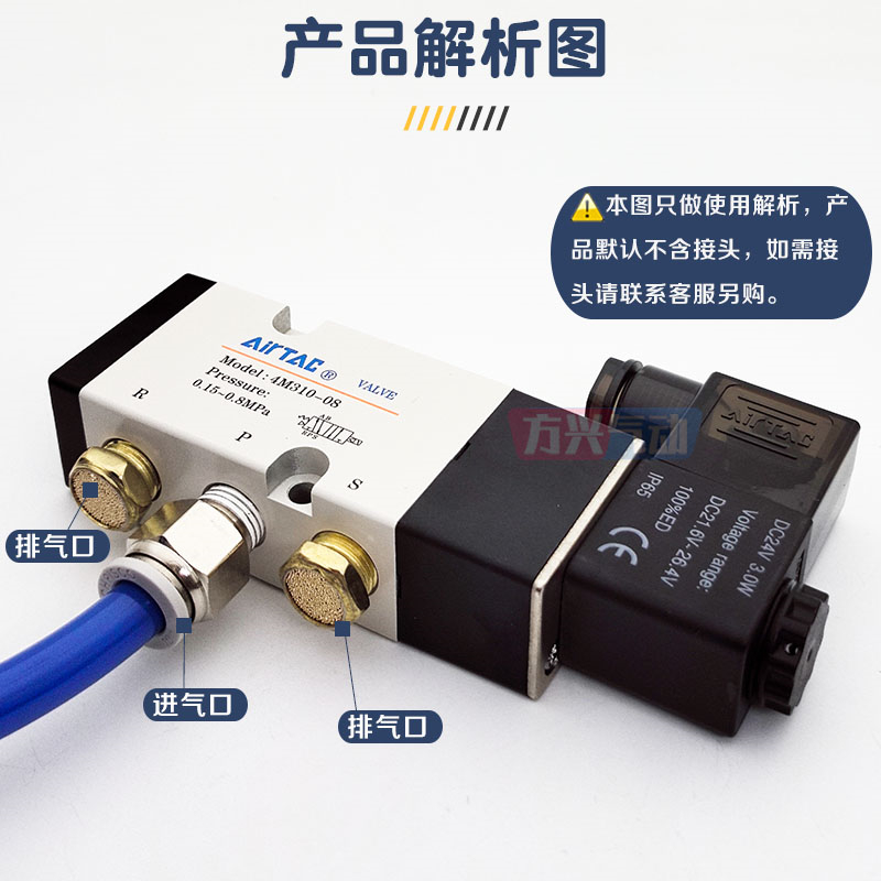 亚德客电磁气动阀4M210-08 4M310-10/310-08二位五通板式换向气阀 - 图2