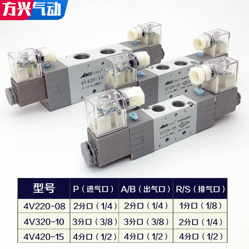 气动电磁阀4V220-08二位五通双线圈320-10/420-15气缸换向气阀24V - 图0