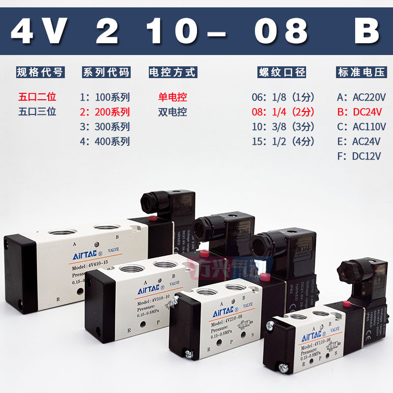 亚德客4V210-08电磁气阀110-06气动换向阀310-10气缸控制阀410-15,淘宝优惠券,粉丝福利购,淘宝优惠卷