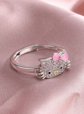 kitty猫咪戒指女韩版学生镀银饰品可爱萌凯蒂喵开口食指环