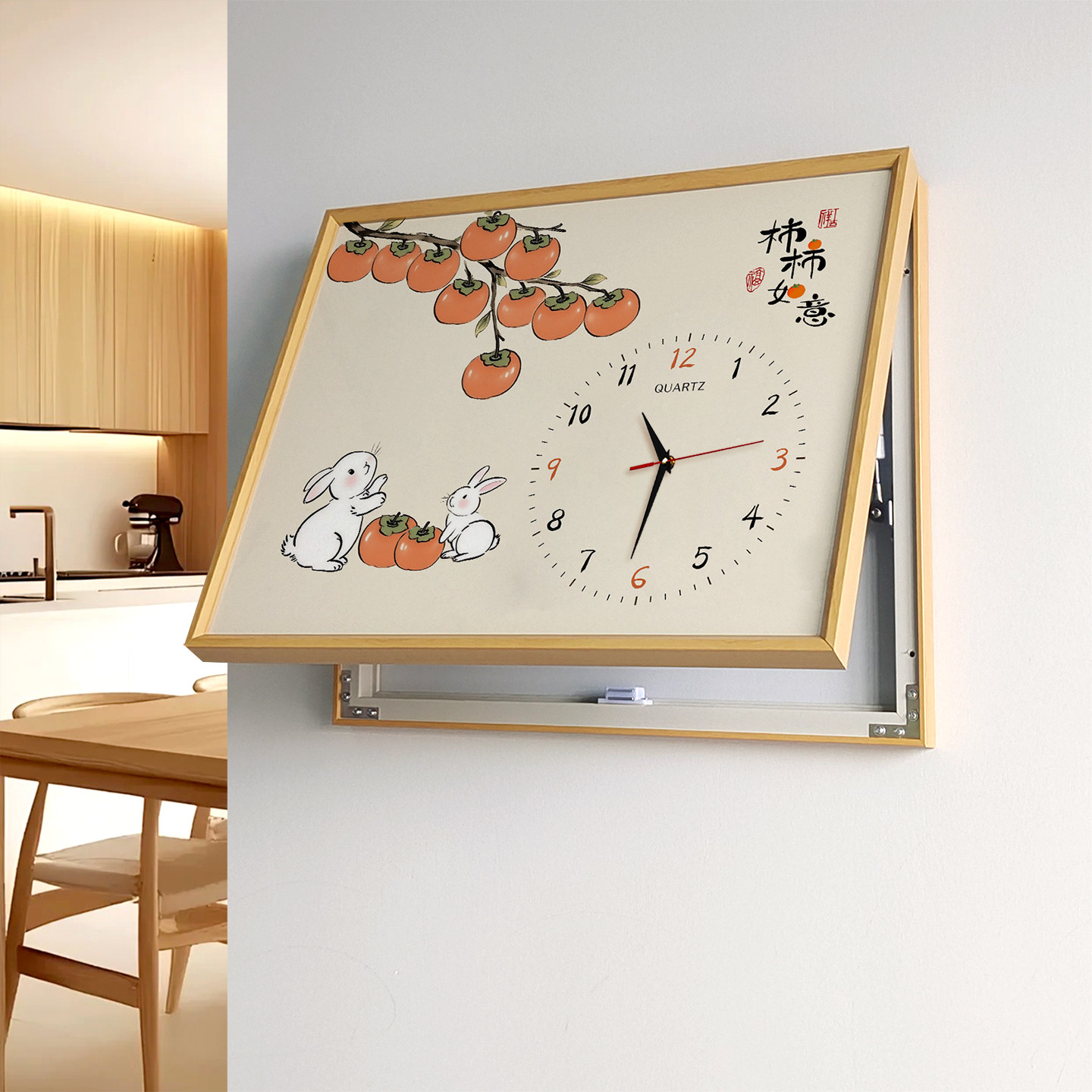 电表箱装饰画新中式时钟遮挡电闸配电箱餐厅电源开关盒带钟表挂画 - 图1