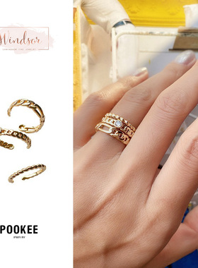 张子萱同款三层叠戴金色戒指女原创小众设计气质百搭轻奢高级感