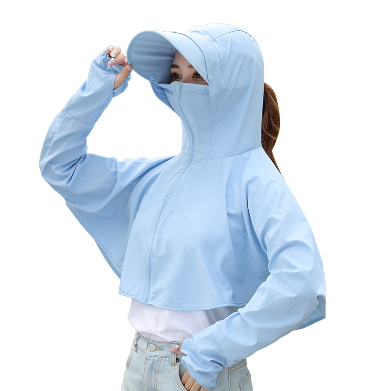 夏季新款骑车防晒衣女短款防晒衫韩版百搭防晒服户外遮阳太阳帽子 夏季新款骑车防晒衣女短款防晒衫韩版百搭防晒服户外遮阳太阳帽子
