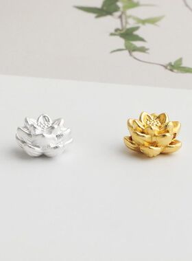 足银999镀金3D硬银莲花隔珠