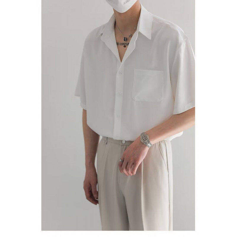 25白色衬衫男士免烫潮流夏季寸衫休闲百搭宽松古巴领高级垂感衬衣,淘宝优惠券,粉丝福利购,淘宝优惠卷