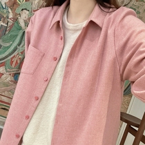 Xodgz2024 New Year Limited Welfare Cotton Linen Texture Pure Mountain Cashmere Fog Pasta Peach Blossom 100 Lapped Collar Shirt