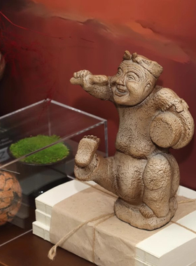 新中式宋代美学侘寂风击鼓人公办公室休闲区布置茶几收纳套装摆件