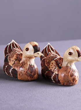 竹木制品模型装饰品摆件工艺品创意家居鸳鸯鸭子工艺品茶空间摆件