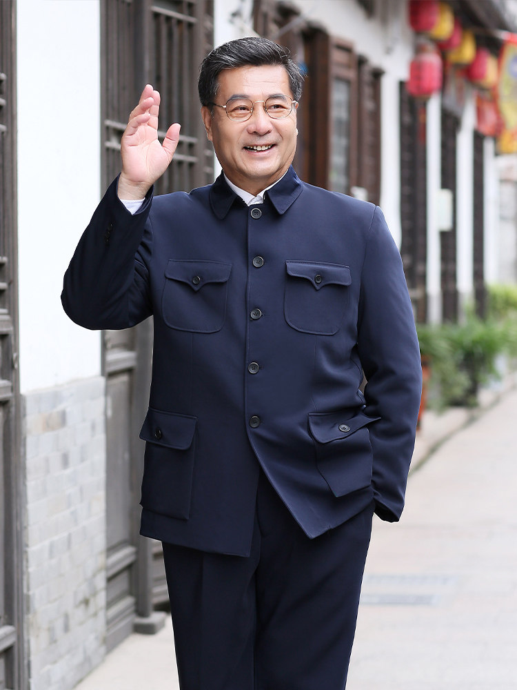 春季新款中山装男高品质中老年套装老年人中山服老人爷爷爸爸装男