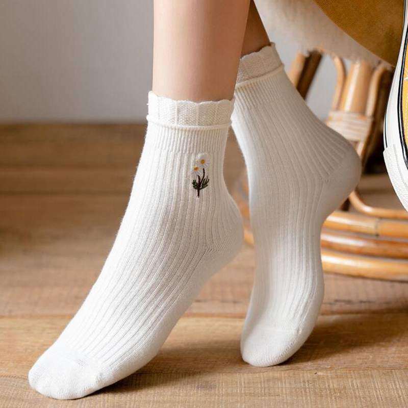 春秋季ins潮四季款木耳边中筒袜 奈玛奥短袜/打底袜/丝袜/美腿袜