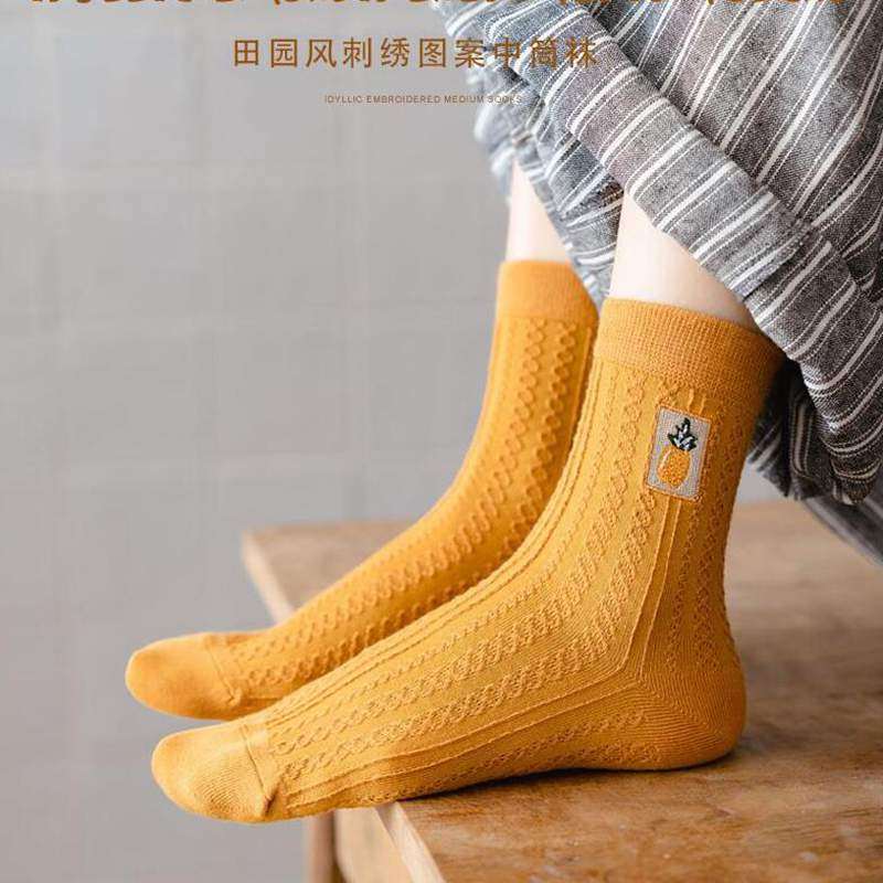新款春秋ins潮四季款田园中筒袜 奈玛奥短袜/打底袜/丝袜/美腿袜
