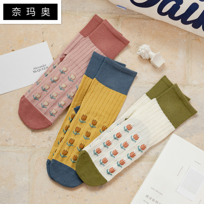 春秋季ins潮四季可爱提花中筒袜 奈玛奥短袜/打底袜/丝袜/美腿袜