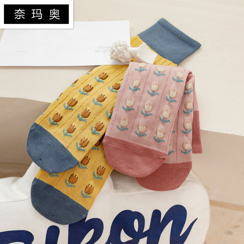 春秋季ins潮四季可爱提花中筒袜 奈玛奥短袜/打底袜/丝袜/美腿袜