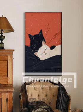 现代装饰画温馨治愈小猫咪玄关卧室床头客厅挂画竖版简约儿童房画