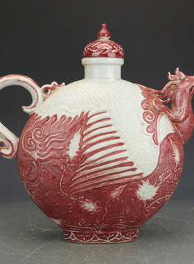 元枢俯窑雕刻凤纹鸡首壶仿古瓷器古董古玩收藏品老物件包老保真