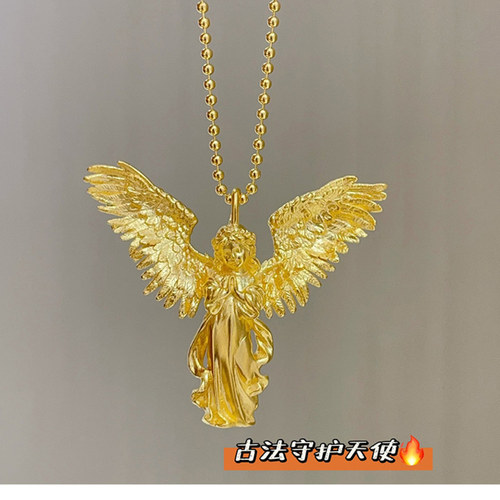 18K金爱河守望小天使项链 女纯银祈祷天使锁骨链翅膀时尚百搭礼物 - 图3