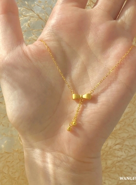 18K金蝴蝶结流苏项链气质