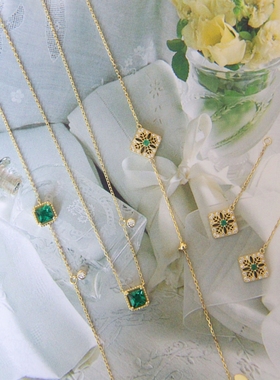 奶油小方块四叶草手链纯银古董