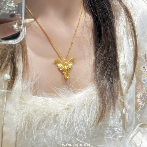 18K金爱河守望小天使项链 女纯银祈祷天使锁骨链翅膀时尚百搭礼物 - 图1