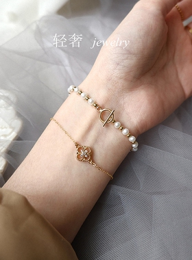 手链14k法式复古幸运草镂空钻石