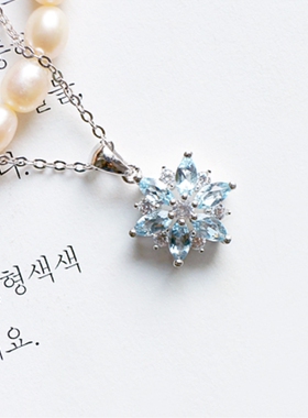 海蓝宝石雪花项链女 纯银925初雪锁骨链简约个性学生森系圣诞礼物