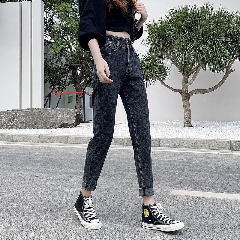 2020秋装新款高腰女显瘦老爹牛仔裤 随风莱牛仔裤