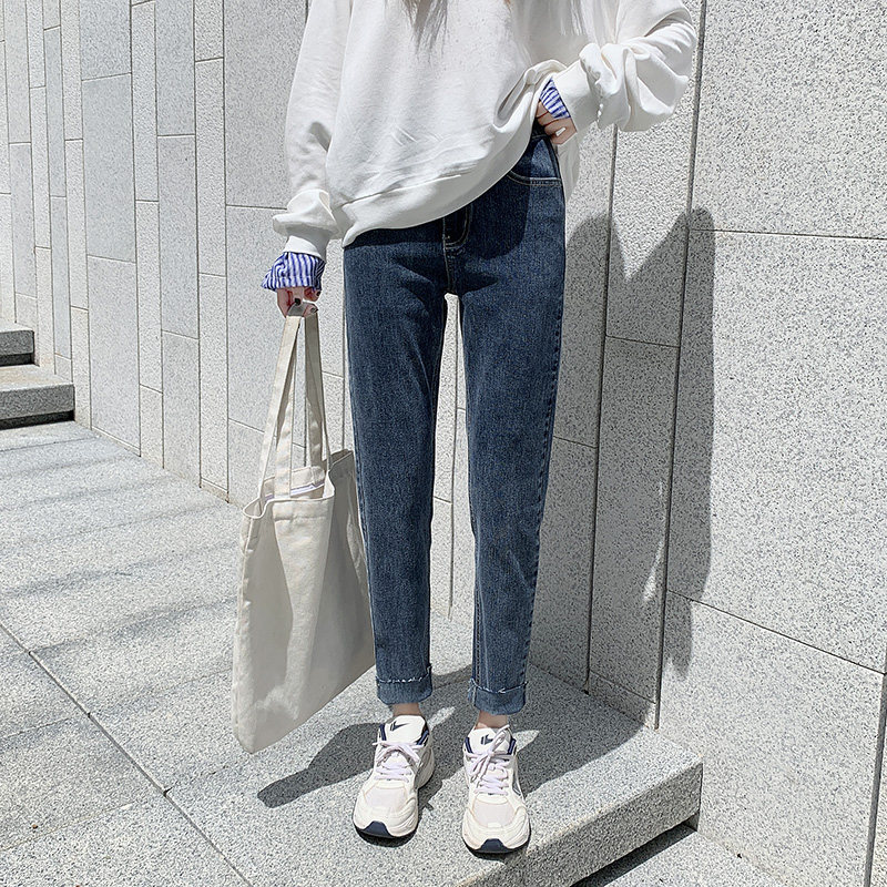 2020秋装新款高腰女显瘦老爹牛仔裤 随风莱牛仔裤