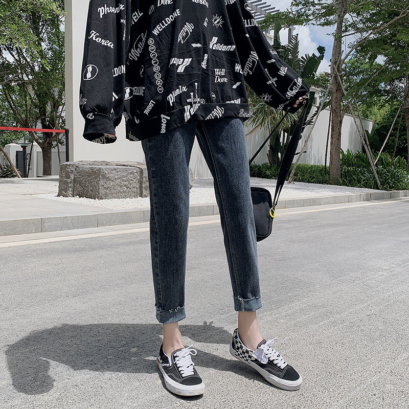 2020秋装新款高腰女显瘦老爹牛仔裤 随风莱牛仔裤