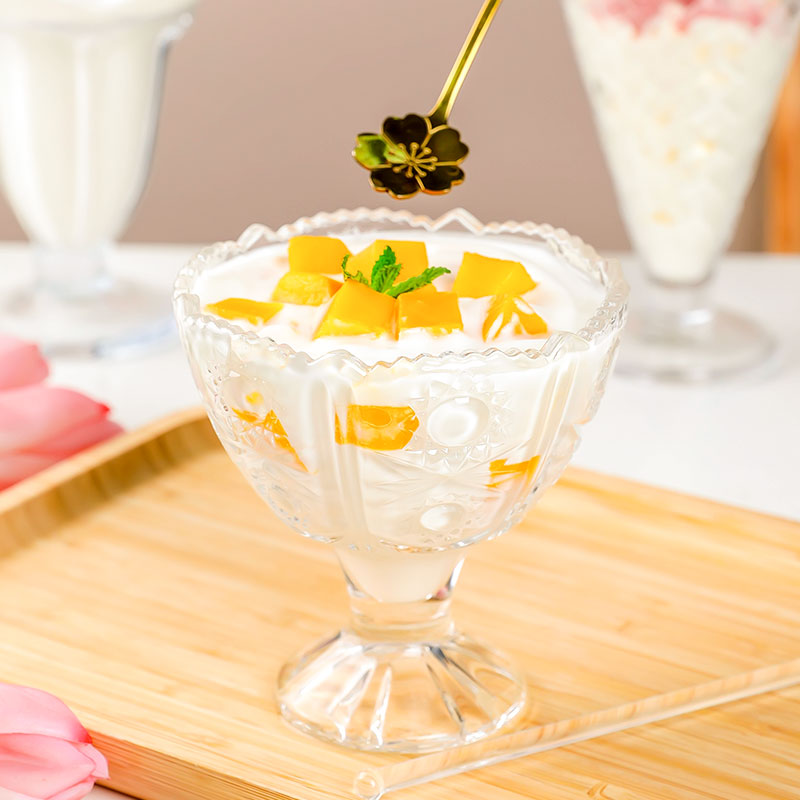冰激凌玻璃甜品杯家用高脚果汁奶茶杯奶昔酸奶饮料冰淇淋布丁杯子-图3