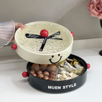Nordic Smiling G DRY FRUIT PAN WITH LID HOME LIVING ROOM NUT CANDY BOX SNACKS PLACED PAN DOUBLE LAYER FRUIT DISH