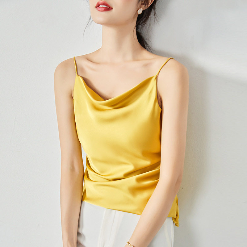 法式设计感醋酸缎面荡领吊带女内搭 缪语女装背心吊带