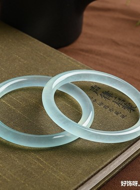 2026随美冰种天青冻手镯女细圆条翡翠色叮当镯大小圈口玛瑙玉髓美