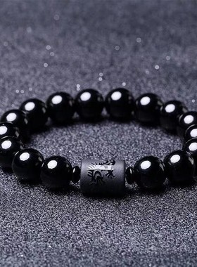 2026新品天然乌金黑曜石龙凤手炼男女佛珠黑石头手串情侣款礼物饰