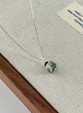 2026方形绿松石项链女黑玛瑙吊坠简约日韩版小众设计感锁骨颈链送