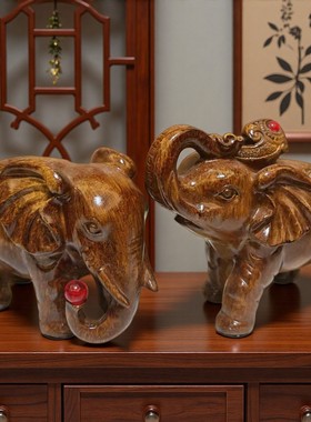 2026招财大象摆件一对客厅玄关电视酒柜办公室工艺装饰品乔还开业