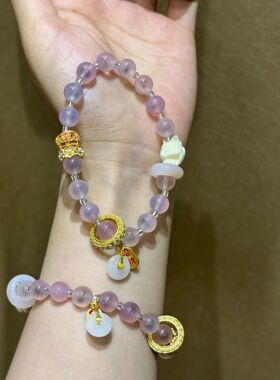 2026香灰宫琉璃粉色九尾狐糖心玛瑙手串纳福莲藕平安扣手链女神礼