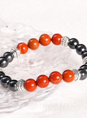 2026晶东珠宝 5A天然黑胆石红石图画石手链时尚百搭跨境男女手饰